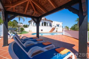 Sea view Villa Rosana in Moraira with a pergola for shadow