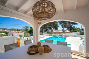 Villa La Serena in Moraira with large covered terrace and swimming pool view