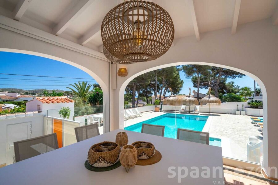Villa La Serena in Moraira with large covered terrace and swimming pool view