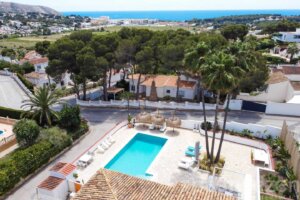 Drone photo of the 8 person Villa La Serena in Moraira on the Costa Blanca