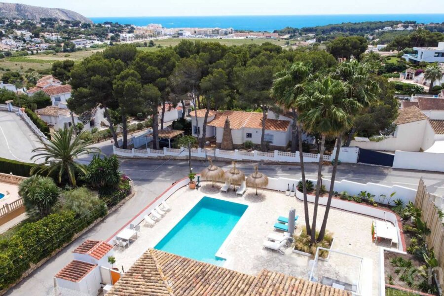 Drone photo of the 8 person Villa La Serena in Moraira on the Costa Blanca