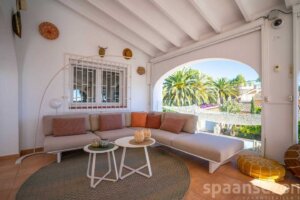 Villa La Serena in Moraira with large covered terrace and swimming pool view