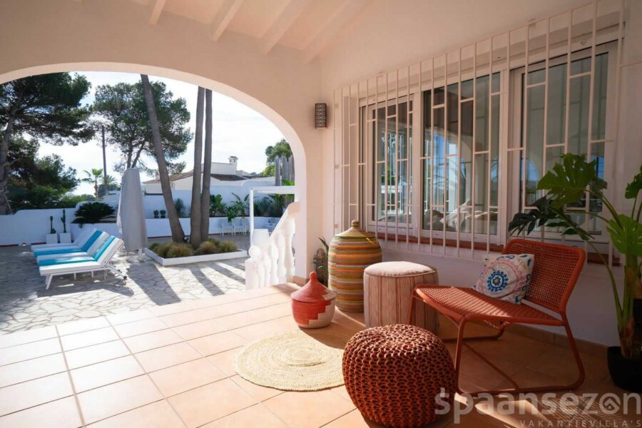 Villa La Serena in Moraira with large covered terrace and swimming pool view